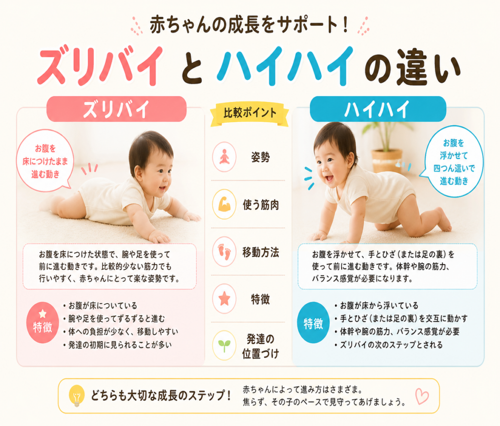ズリバイとハイハイの違いを説明する画像